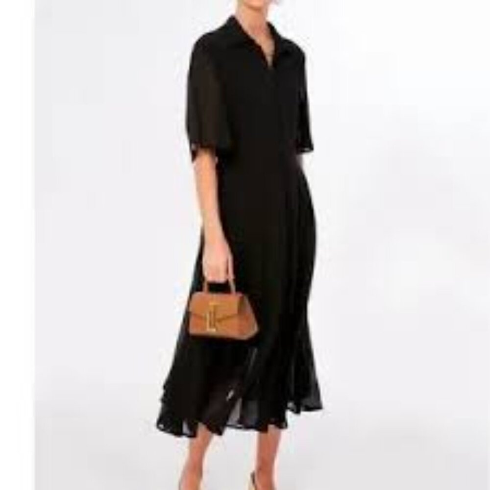 Pomander Place | NEW Black Maeve Classic Collared Shirt Maxi Dress Size Large